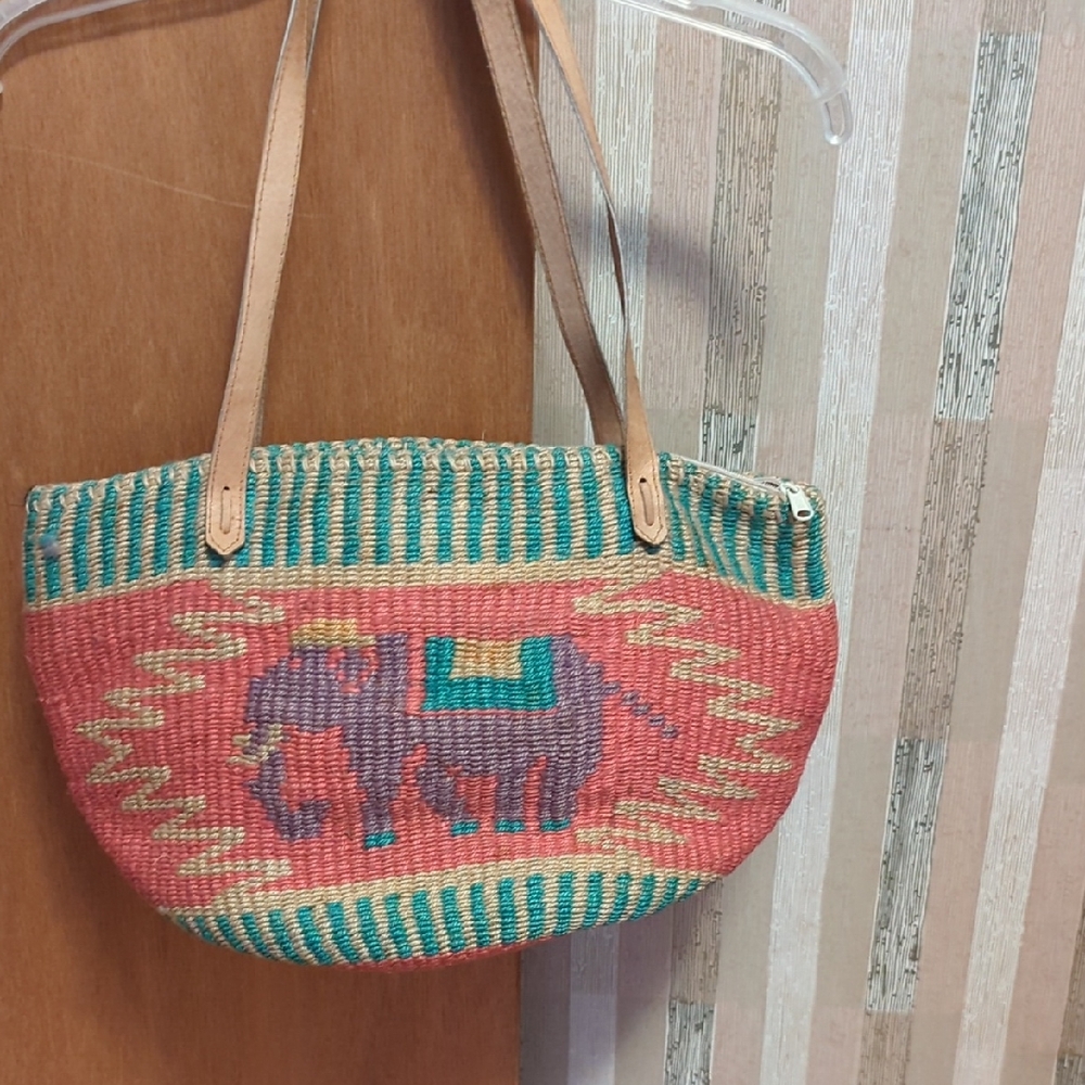 Handwoven Elephant Design Tote Bag - Multicolor